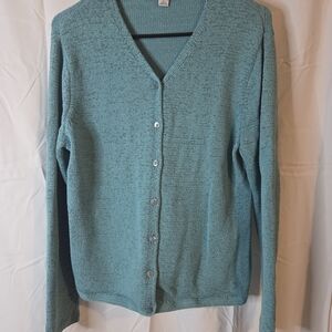 Pendleton Women's Aqua/Teal Button-Up Cotton Cardigan Size L